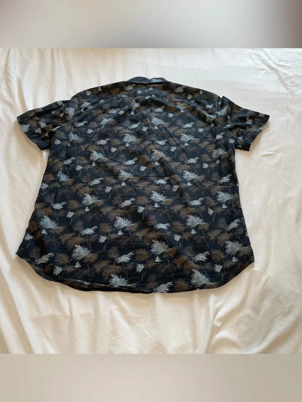 J. Crew Black Short-Sleeve Button-Down Shirt with Gray and Brown Palm Print